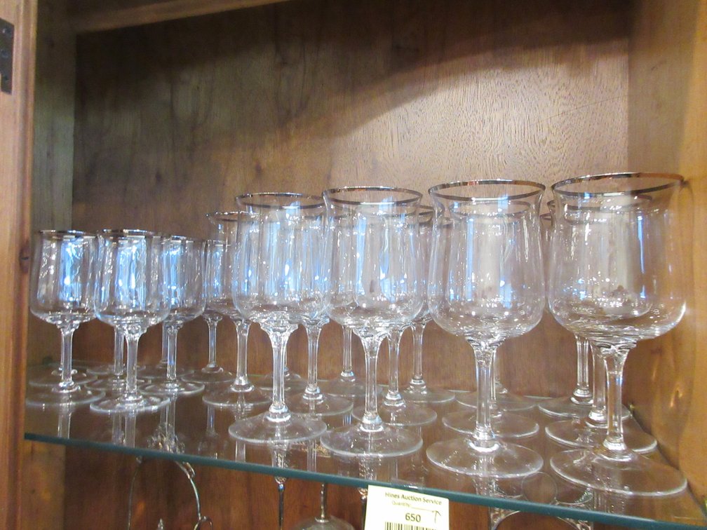 Set of silver rimmed stemware