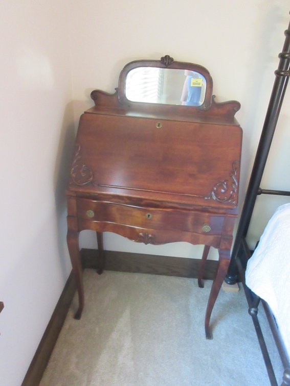 Antique drop front desk with mirror top