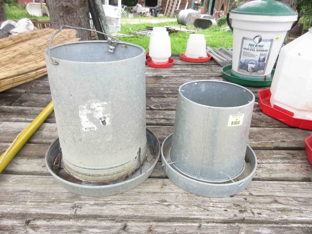 (2) Hanging galvanized chicken feeders