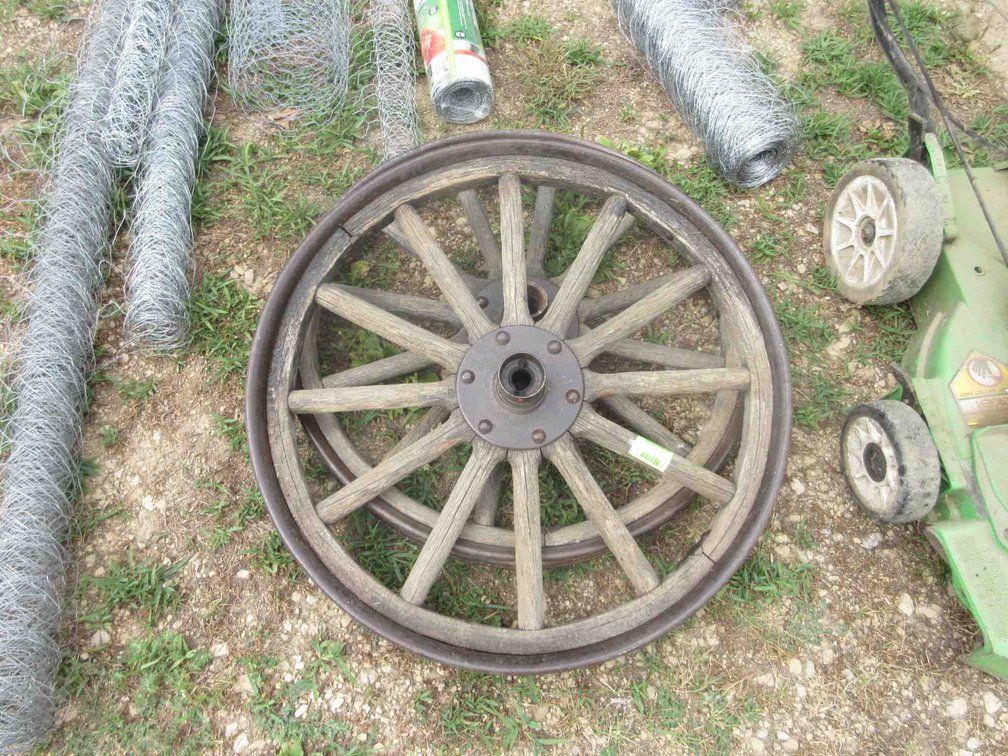 Pair of antique wood spoke wheels