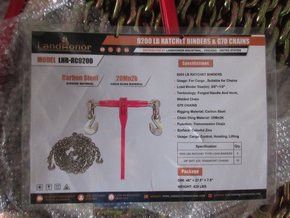 (1) Land Honor 9200 lb. ratcher binder and (2) G70 chains
