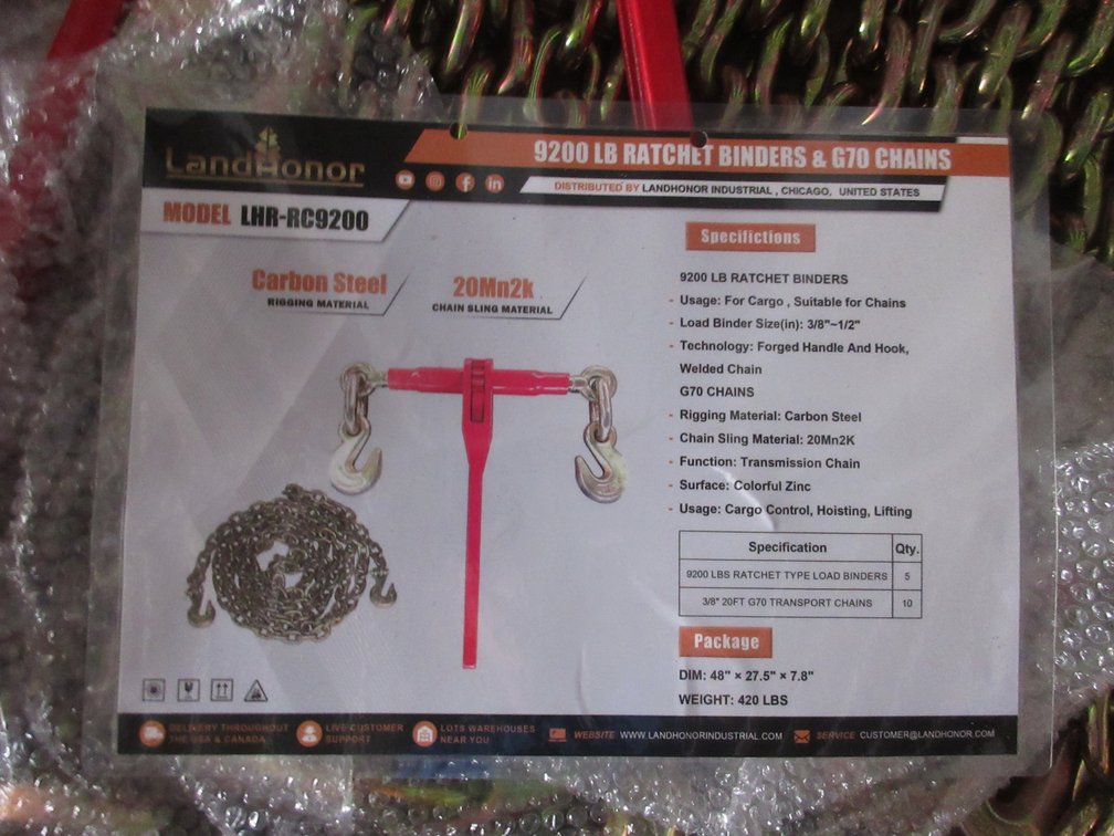 (1) Land Honor 9200 lb. ratcher binder and (2) G70 chains