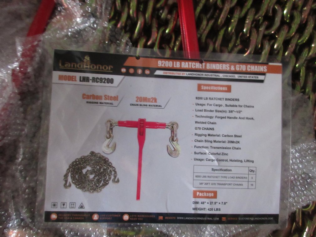 (1) Land Honor 9200 lb. ratcher binder and (2) G70 chains