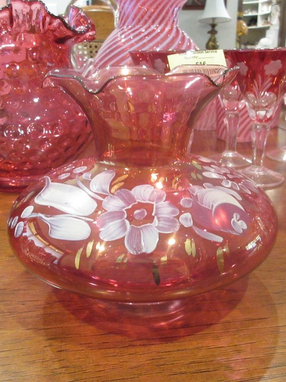 Hand painted cranberry vase