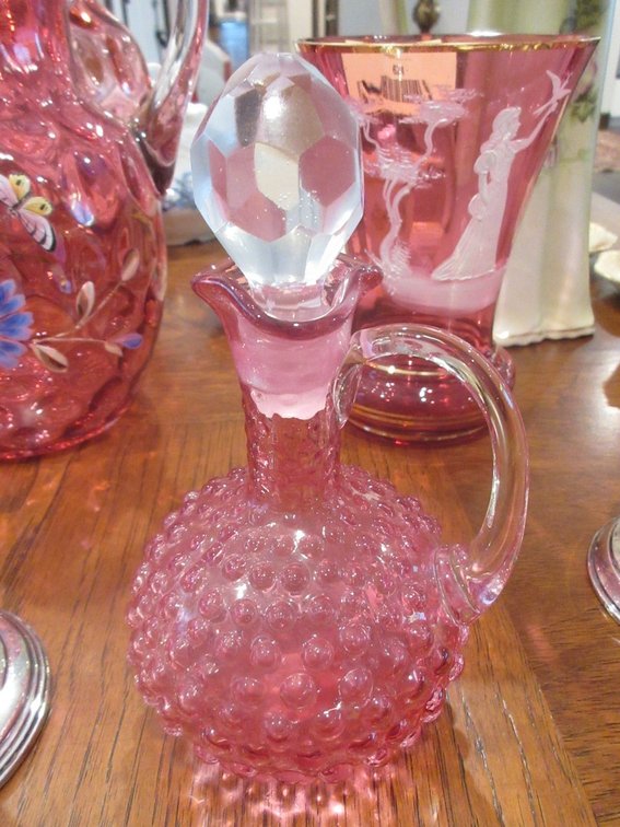 Cranberry hobnail cruet