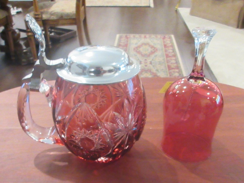 (2) Cranberry glass pieces