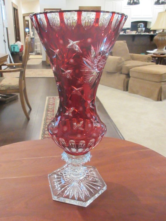 Cranberry cut to clear vase