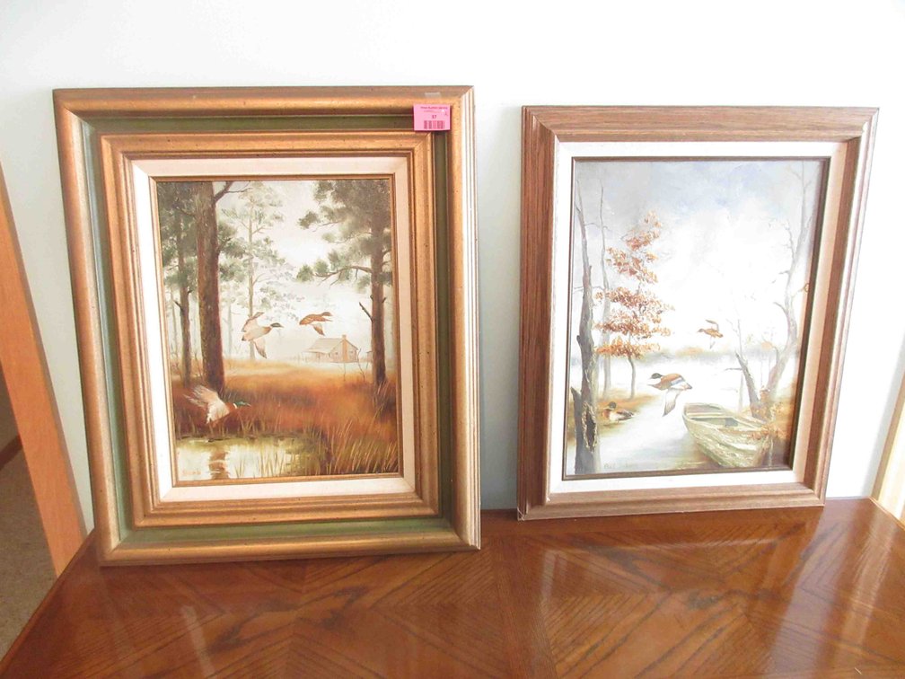 (2) Barb Schauer duck oil paintings on canvas in frames