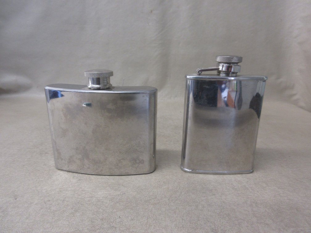 (2) Stainless Steel pocket flasks
