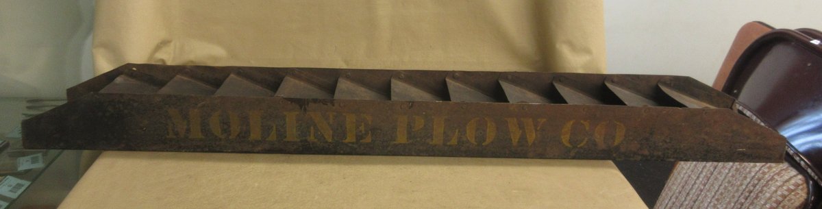 Metal Moline Plow Company wall letter or timecard holder
