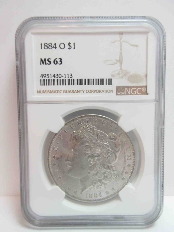 1884-O Morgan dollar graded MS63