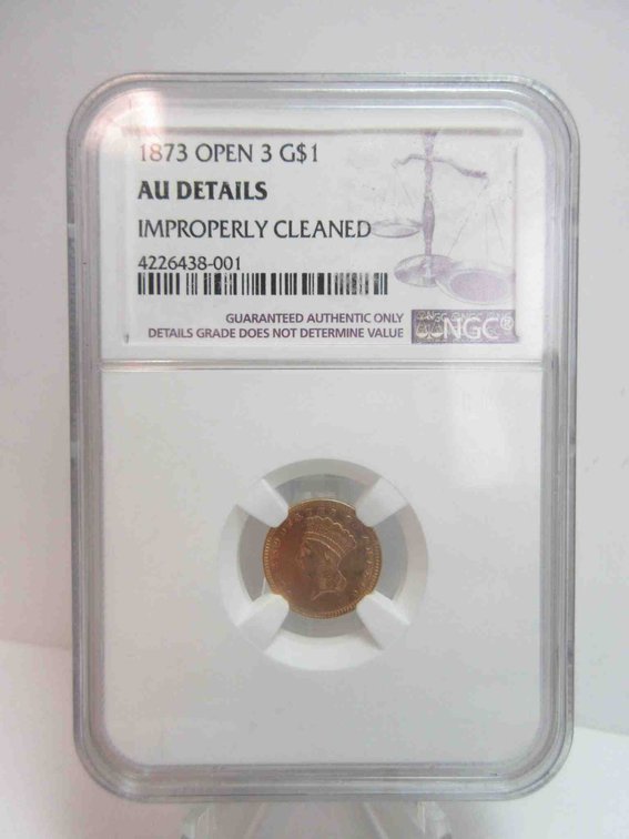 1973 $1 Indian Princess gold graded AU Improperly Cleaned
