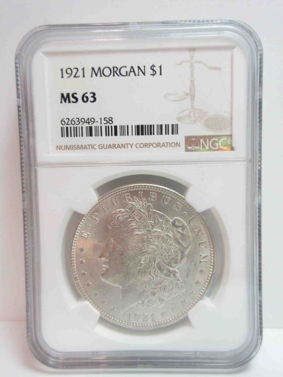 1921 Morgan dollar graded MS63