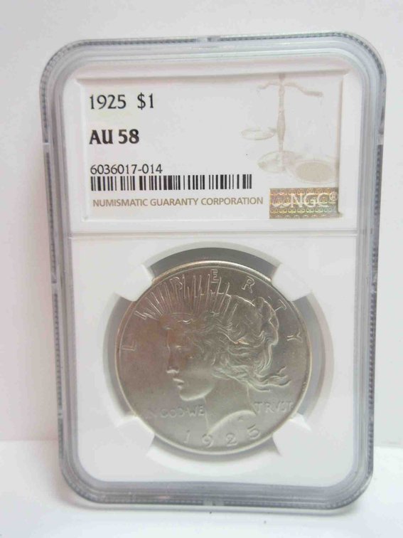 1925 Peace dollar graded AU58