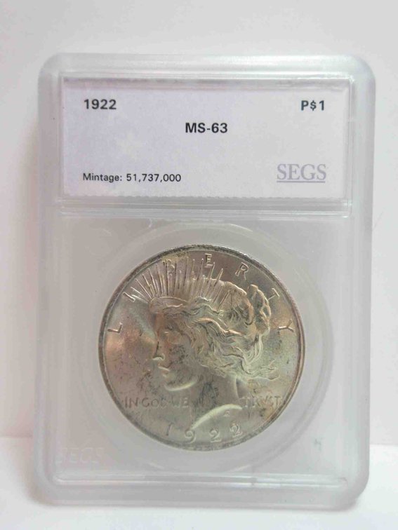 1922 Peace dollar graded MS63