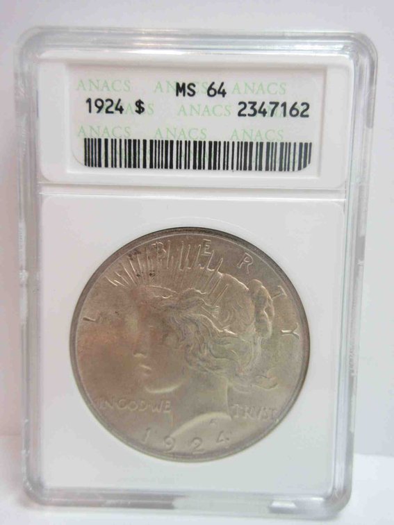 1924 Peace dollar graded MS64