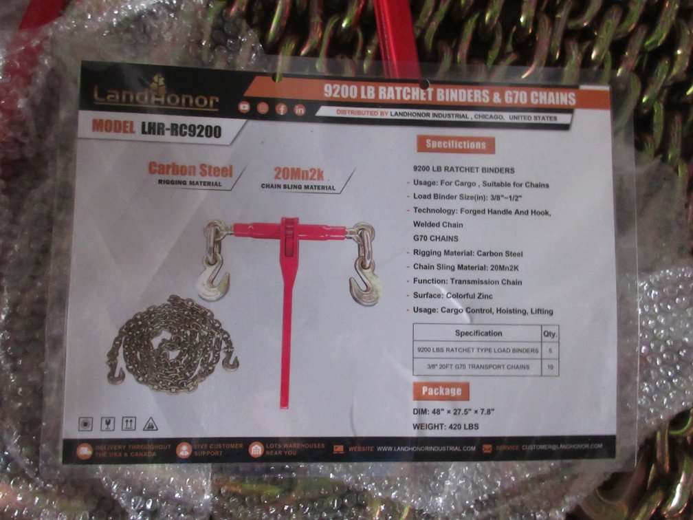 (1) Land Honor 9200 lb. ratcher binder and (2) G70 chains