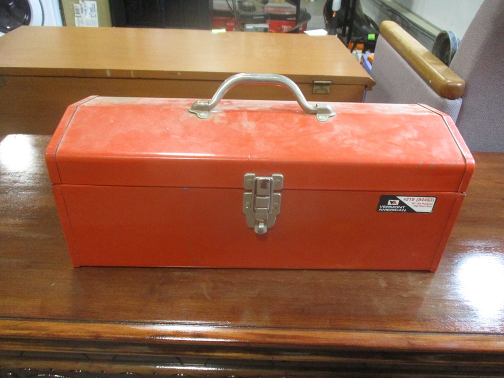 19" Vermont America steel tool box with contents
