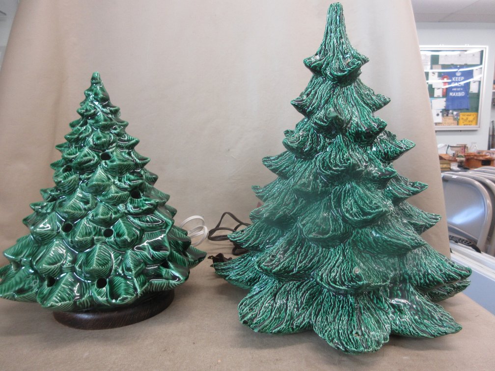 (2) Ceramic lighted pine trees