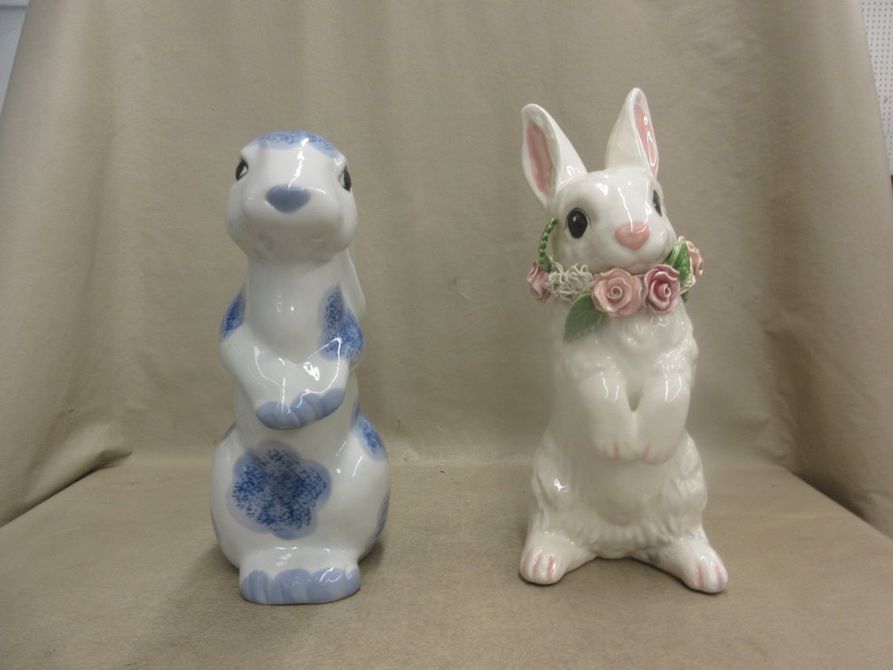 (2) Ceramic bunny figures