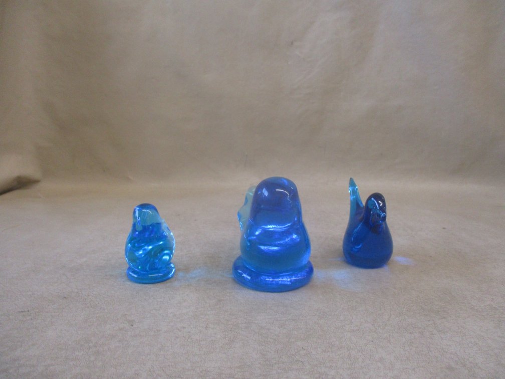 (3) Art glass Blue Bird figures