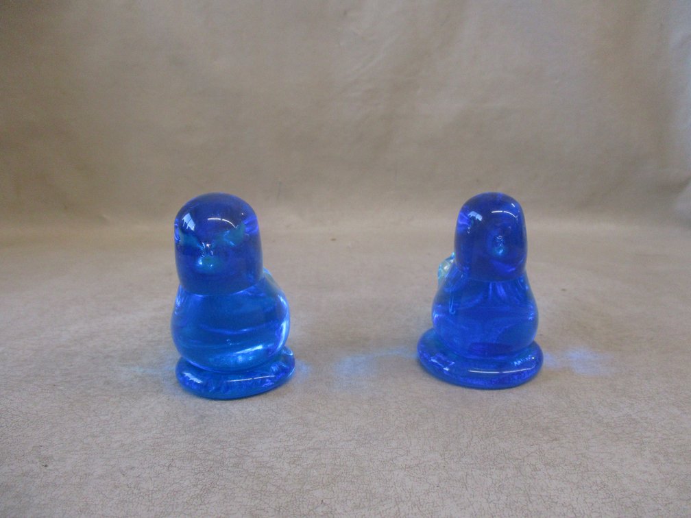 (2) Art glass Blue Bird figures