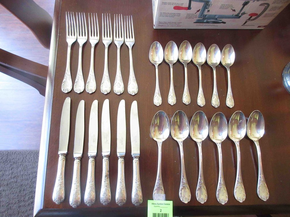 Set of Christofle France monogramed Marly flatware