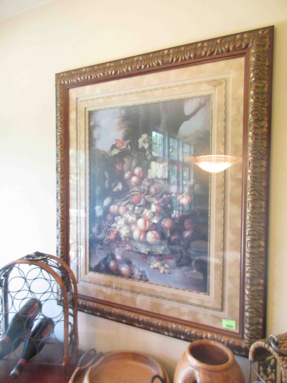 Large still life fruit print in frame