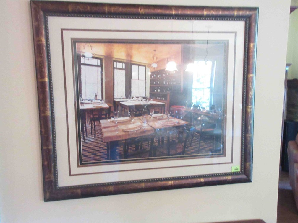Large dining room print in frame