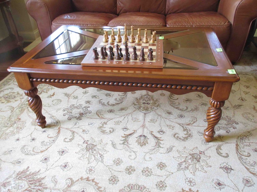 Wood coffee table with glass inserts
