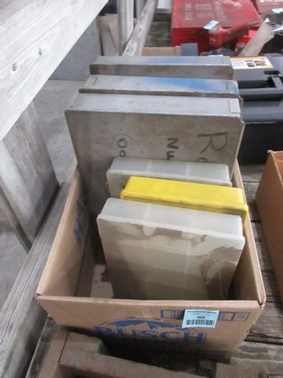 Group of metal and plastic hardware bins