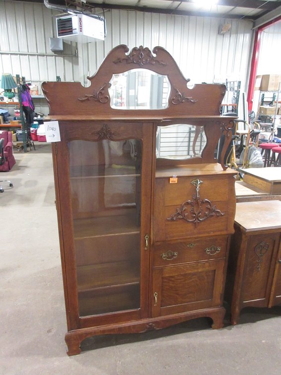 Antique oak drop-front secretary cabinet