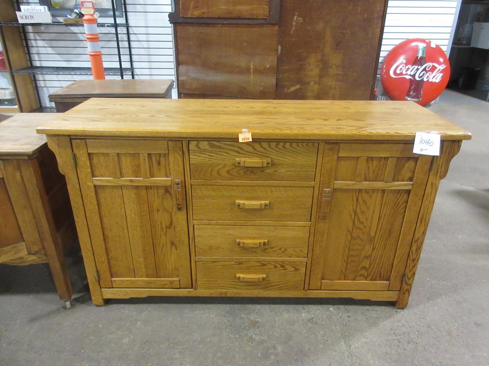 Oak Mission-style buffet cabinet