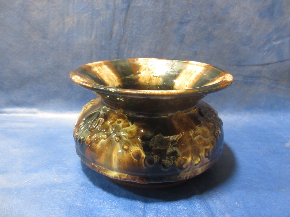 Antique glazed stoneware spittoon