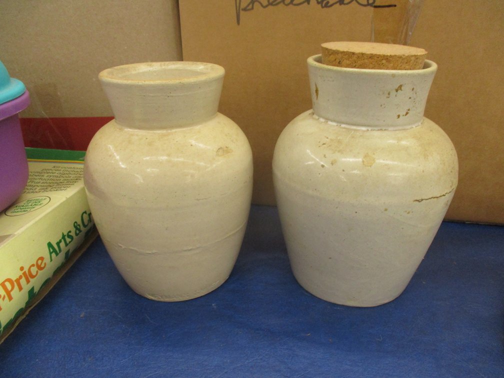 (2) Stoneware Weyman's snuff jars