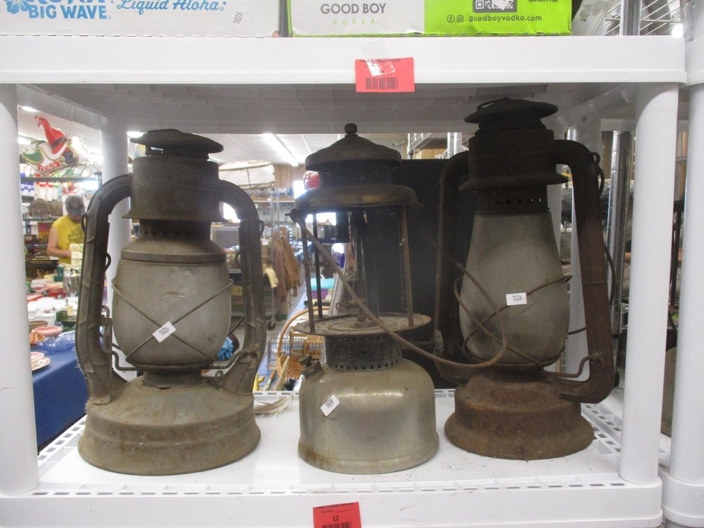 (3) Antique gas lanterns