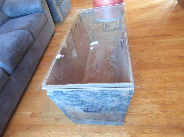 Image for Antique wood chest base with glass top