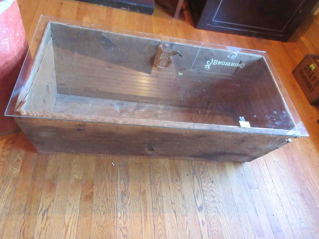 Image for Antique wood chest base with glass top