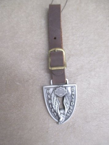 Image for Harley Davidson Pewter watch fob on leather