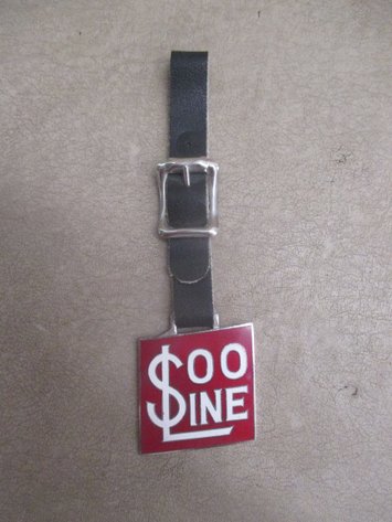 Image for Soo Line enameled watch fob on leather