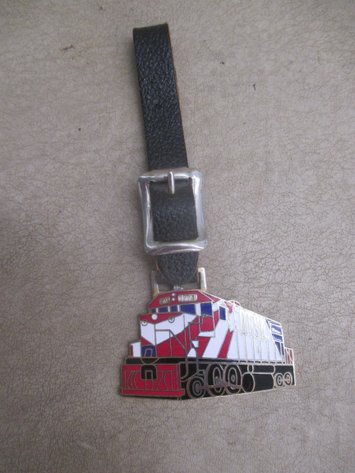 Image for DT&I enameled train watch fob on leather