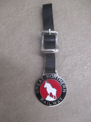 Image for Great Northern Railway enameled watch fob on leather