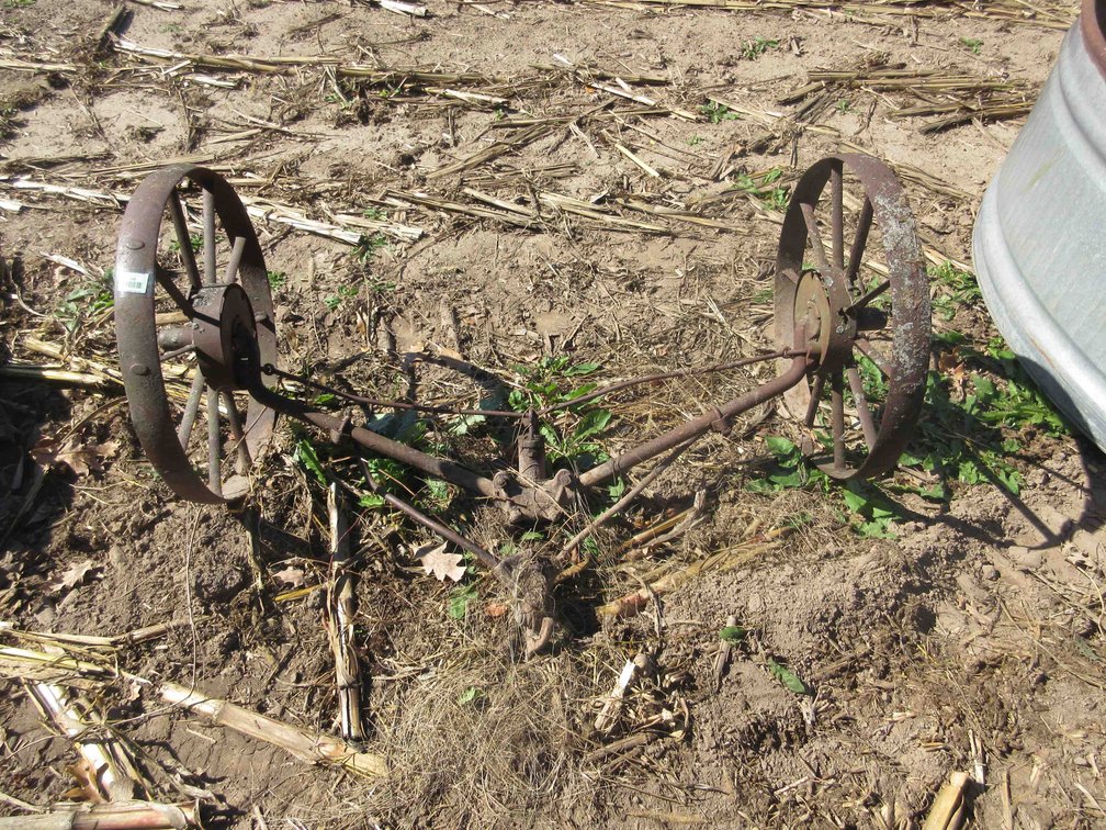 Pair of steel wheels on axle