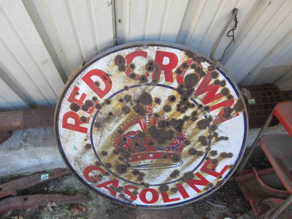 Red Crown Gasoline 2-sided porcelain sign with hoop