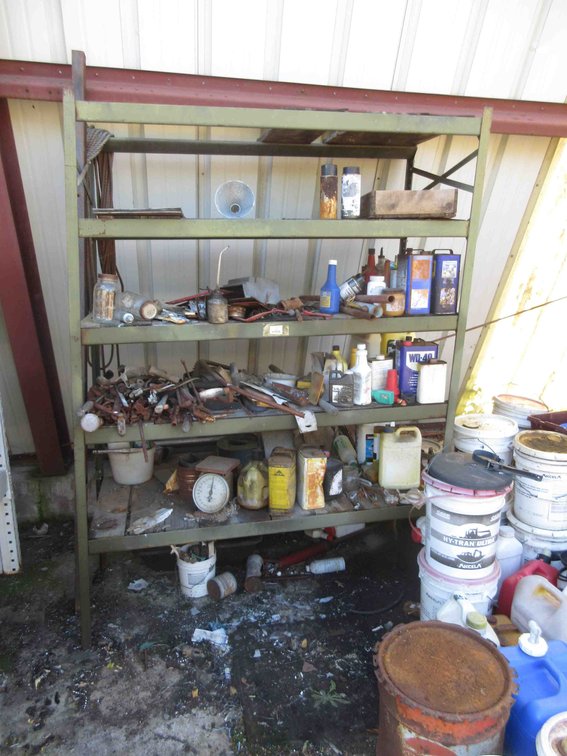 Metal shelf with contents