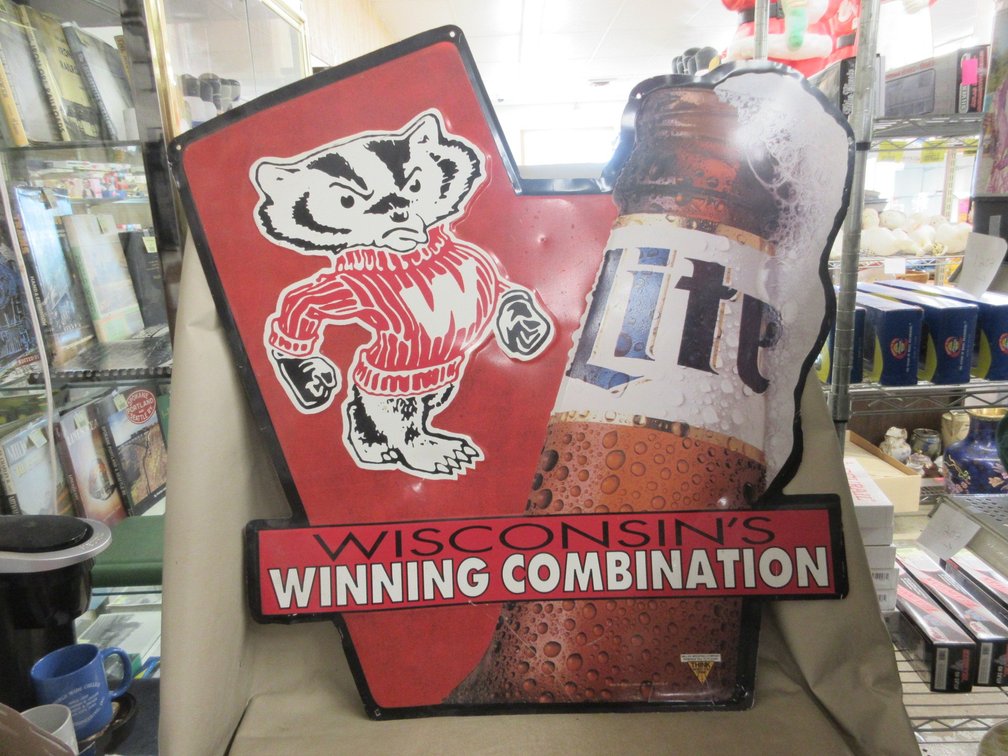 Wisconsin Badger Miller Lite metal sign