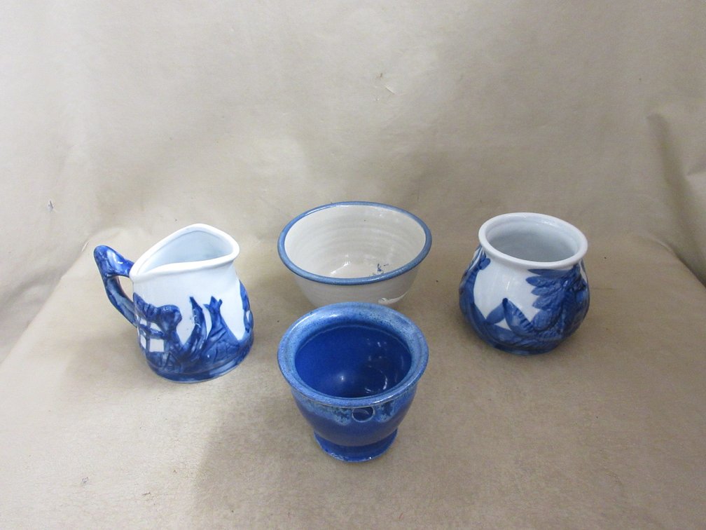 Blue and white stoneware group