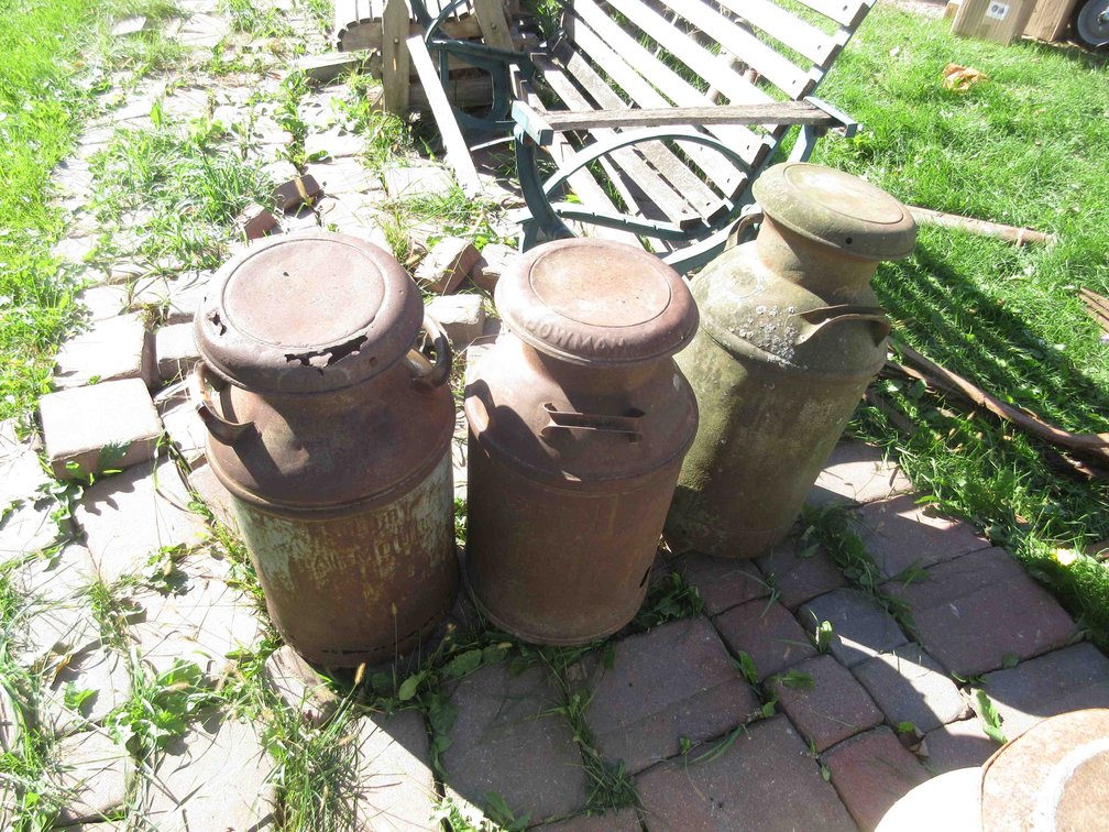 (3) Milk cans with lids