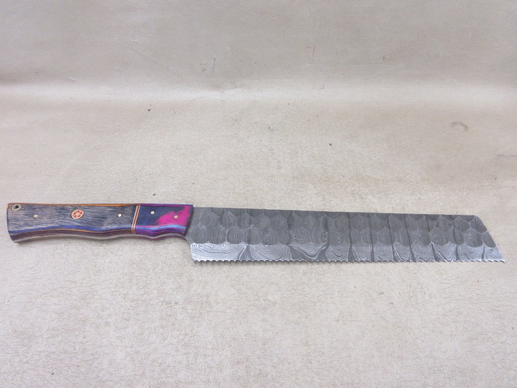 Custom-made Damascus bread knife