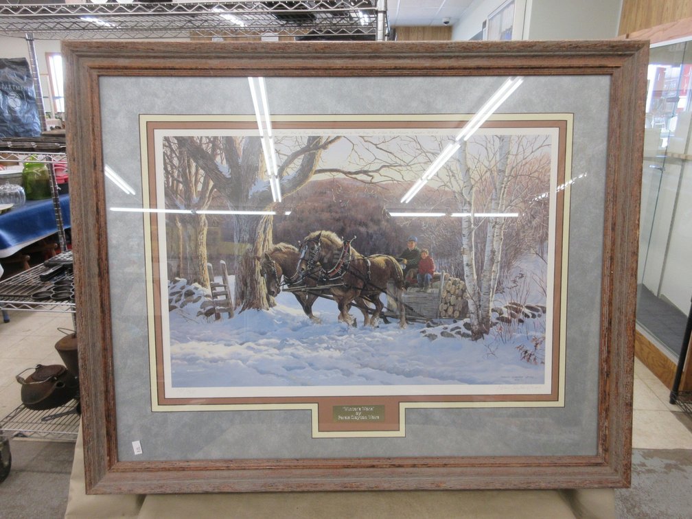 Framed, signed, and numbered Persis Clayton Weirs "Winter's Work" print